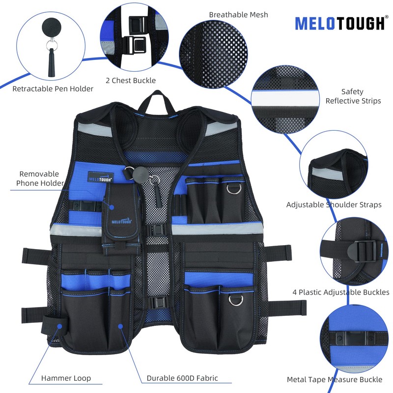 MELOTOUGH Tool Vest for Men Reflective Safety Tool Vest with