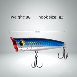 DAYUYUE Fishing Lure Hard Bait Kit 8g 7.5cm 5 Pieces Splash Popper Bait Treble Hooks for Freshwater / Saltwater (Set-c)