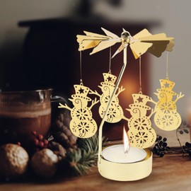 4EVERHOPE Rotating Candle Holder, Gold Spining Metal Tealight Candle Holder for Christmas, Valentine's Day, Party Table Decor, Wedding (Snowman)
