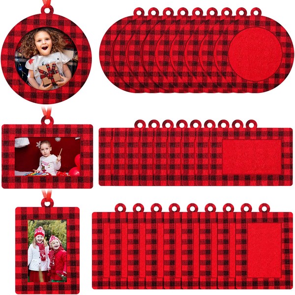 Jetec 30 Pcs Christmas Photo Frame Ornaments with Rope Mini