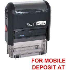 ExcelMark Self-Inking Bank Deposit Rubber Stamp - for Mobile Deposit at - Red