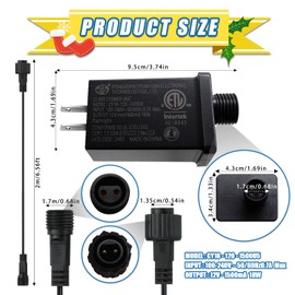 12V 1.5A Replacement Garden Yard Inflatable Adapter with Extension Cord, Class 2 Power Supply Low Voltage Transformer Ip44 Water Proof US Plug for Christmas String Light Inflatable Decorations