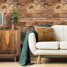 Yun-aeon Brown Wood Peel and Stick Wallpaper 17.3" X 80"Coffee Brown PVC Self Adhesive Wood Wall Peel and Stick Paper for Wall Covering Furniture Countertop Kitchen Christmas DIY