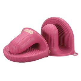 uxcell 2 Pcs Silicone Oven Mitts, Heat Resistant Mini Oven Gloves Silicone Pot Holders Mini Finger Protector Cooking Pinch Grips for Air Fryer Kitchen Cooking & Baking, Rose Red