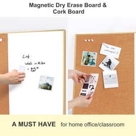 ARCOBIS Cork Board White Board Combo, 36 x 24 Inch Bulletin Board-Gold Frame, Magnetic Dry Erase Board & Corkboard for Wall, Vision Board for Home, Office, School