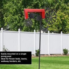 Stake Tractor Wind Spinner, Vintage Tractor Wind Spinner, Iron Yard Decoration with Hammered Wheel Spokes, 68cm Tall Flower Bed Lawn Garden for Wind Powered Fun (Red)
