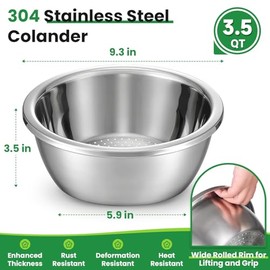 3.5QT Hands-Free Stainless Steel Colander with Self-Draining Base