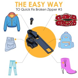 Universal Zipper Repair Kit for Jackets, Luggage, Bags,Backpack Self-Assembly Zipper Replacement Repair Kit for #5 Zipper (Black,3PCS)