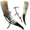 Hornerey T05S Viking 0.5 L with Wrought Iron Stand, Real Medieval Drinking Horn, Methorn, LARP, Horn, 500 ml