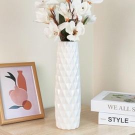 DJYY Modern White Ceramic Vase, 12 Inch Tall Elegant Textured Flower Vase for Pampas Grass, Decorative Home Decor for Table, Living Room，Table Centerpieces