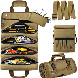 Roll Up Tool Bag Organizer, Gifts for Men Dad Husband Him Christmas Stocking Stuffers, Heavy Duty Tools Storage Organizer for Electrician Carpenter and Handymen Thanksgiving Fathers Day