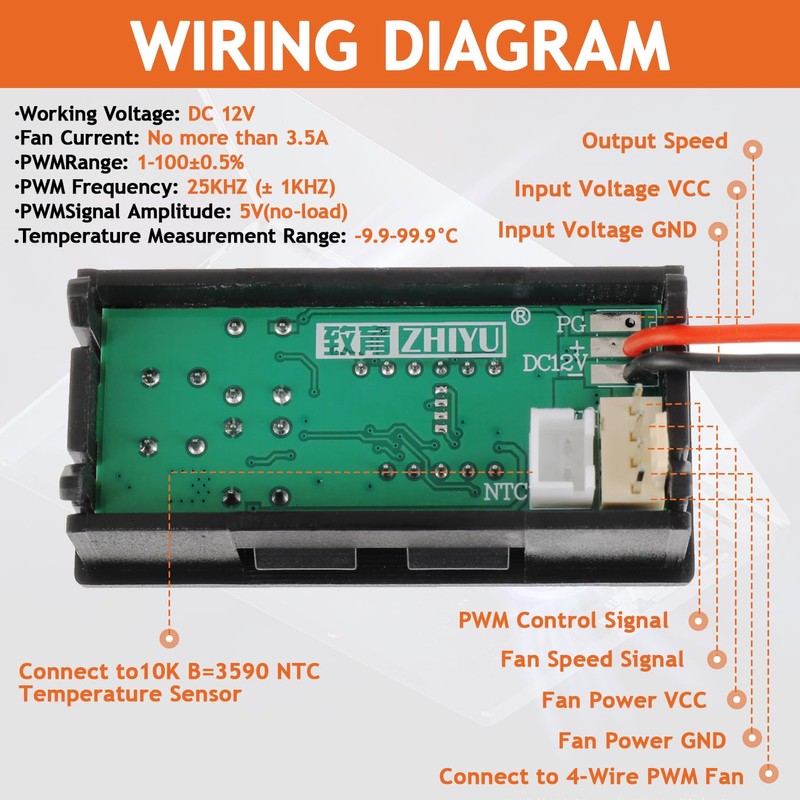 4-Wire PWM 12V 3A Fan Temperature Controller,Circular Head