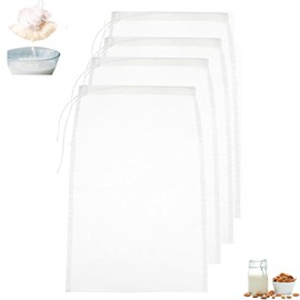 Nut Milk Bags, Pack of 4 Reusable Straining Cloth, 20 x 30 cm, Fine Woven Straining Cloth Nylon Filter Bag, Nut Milk Bag, Organic Washable with Drawstring for Nut Milk, Cheese, Coffee, Yoghurt, Fruit