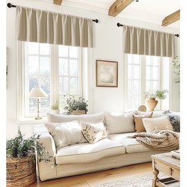 XTMYI Beige Valances for Living Room 2 Pack Blackout Rod Pocket Waterproof Small Valance Curtains for Bathroom Shower Window Cornice