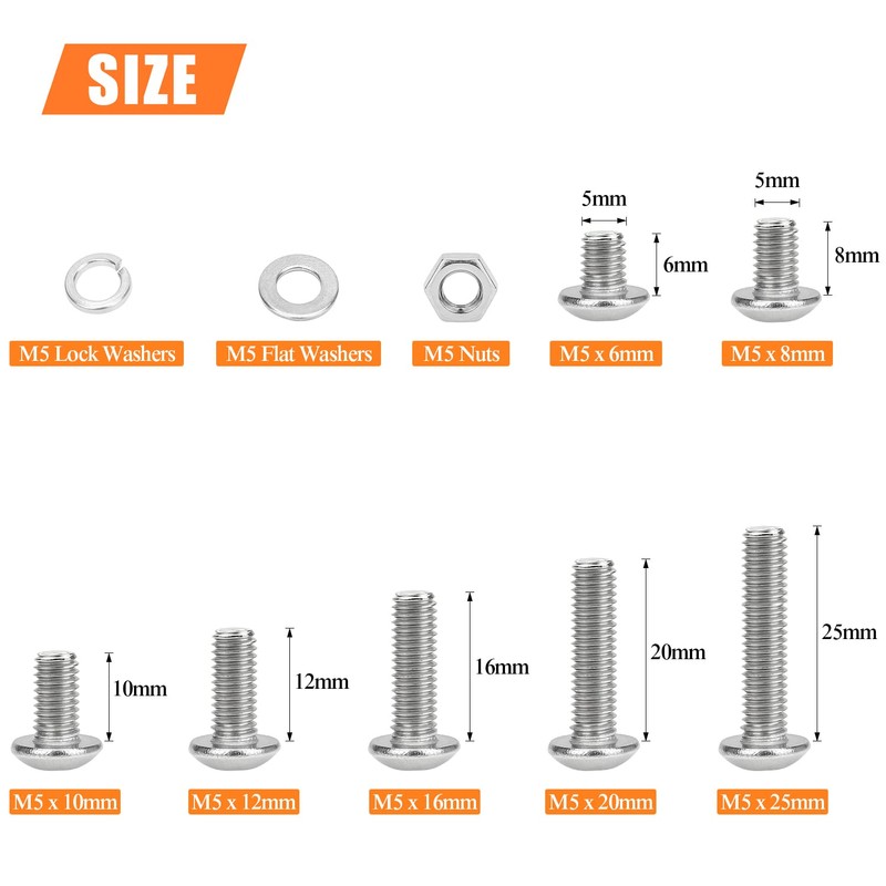HELIFOUNER 240 Pieces M5 x 6mm /8mm /10mm /12mm /16mm