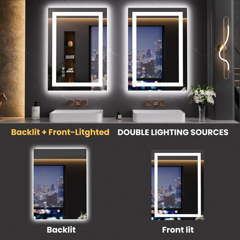 LOAAO 23.6"x31.5" LED Mirror for Bathroom, Lighted Bathroom Mirror with