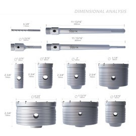 GSTK 7pcs Concrete Hole Saw Set (30mm, 40mm, 50mm, 65mm, 80mm, 100mm, 120mm) with SDS Plus Shank Attachment Bar - Ideal for Concrete, Cement, Brick, Stone, and Walls.