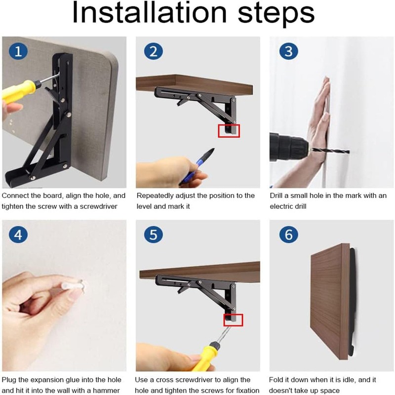 2 Pcs Folding Shelf Brackets,10 Inch Heavy Duty Shelf Brackets,Collapsible