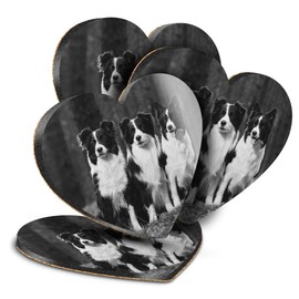 Destination Vinyl ltd Great Coasters (Set of 4) Heart - BW - Border Collie Dogs Dog Farmer Drink Glossy Coasters/Tabletop Protection for Any Table Type #42618