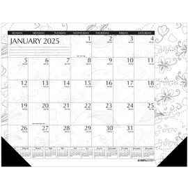 House of Doolittle 2025 Monthly Desk Pad Calendar, Doodle Black and White, 18.5 x 13 Inches, January - December (HOD1876-25)
