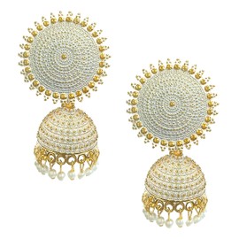 Bollywood Traditionals Indian Wedding Handcrafted Jhumka Jhumki Earrings for women Indian Oxidized Dangle Earrings Jewelry (White-Golden)