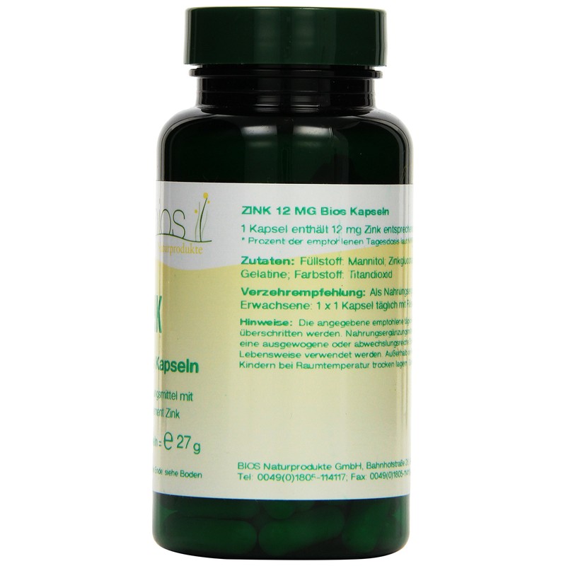 Bios Zinc 12 mg 100 Capsules Pack of 1 x