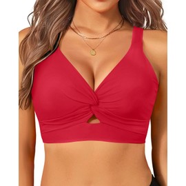 Women Bikini Top Only - Supportive Swim Tops Large Bust Swimsuit 2025 Cut Out Twist Bathing Suit Red S