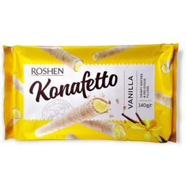 Roshen Konafetto Vanilla Flavor – Crispy Wafer Rolls with Creamy Vanilla Filling – 140g/4.94oz - Pack of 1