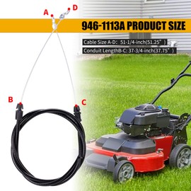 JINGKE 946-1113A Blade Control Cable for MTD Tory Bilt TB320 TB200 TB210 Walk-Behind Lawn Mower 51-1/4-inch Cable / 37-3/4-inch Conduit Craftsman 247.377000 247.37440 946-1113 Brake Cable