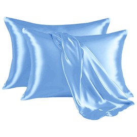 Hafaa Satin Sky Blue Pillow Cases 2 Pack Soft as Silk Pillowcase for Hair and Skin with Envelope Closure Design Standard Size (50x75 cm) Pillow Cases, Gifts for Women