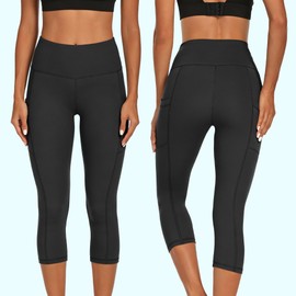 HIPOWER Confezione da 3 leggings da donna con tasche, Capri sportivi a 3/4, da donna, 7/8, a vita alta, yoga, estivi, per fitness e palestra, Nero x 3., L-XL