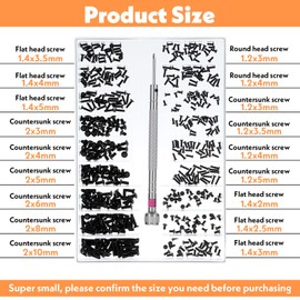 Ymapinc Tiny Micro Screw Kit with Screwdriver,500Pcs 1.2/1.4/2.0MM Black Screws for Laptop, Eyeglass Sunglasses & Watch Repair Screws Watch Repair Kit