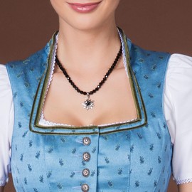 Alpenflüstern DHK237 Pearl Costume Necklace Rhinestone Edelweiss Small Women's Costume Jewellery Dirndl Necklace in Black and Cream White, 80% glass, 20% metal alloy