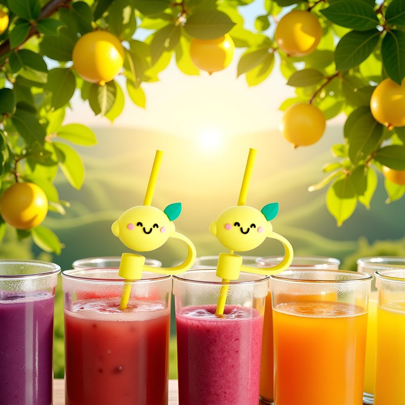 2Pcs Yellow Lemon Silicone Straw Covers and Caps Compatible with