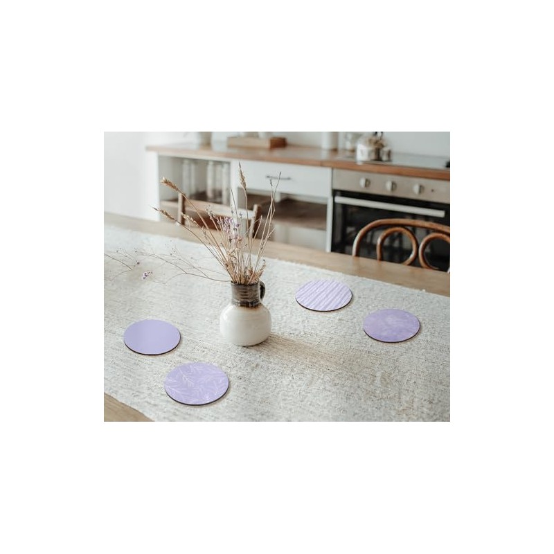 4 x Round Purple Coasters - Lilac Floral Pattern Farmhouse