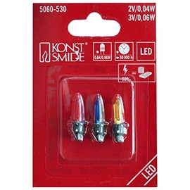 Konstsmide LED Ersatzbirne, 3er-Blister, 1 rote/1 gelbe/1 blaue Diode, 2V / 2V / 3V, 0.04.W / 0.04W / 0.06W, grüne Steckfassung - 5060-530