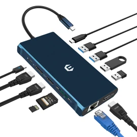Tymyp USB C Hub, 12-in-1 Docking Station, USB C Hub with Three Screens, 2 HDMI, DisplayPort, Type C PD, USB C 3.0, TF/SD Card, 4 USB Ports, Ethernet, Perfect Compatibility with Type-C Laptops