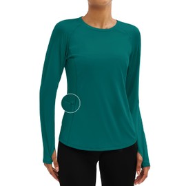 TACVASEN Athletic Tops for Women Long Sleeve UV Protection Shirts UPF 80+ Rash Guard with Thumb Hole Summer E-Green XL