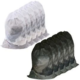 10-Pack Mesh Laundry Bags, 24 × 36 Inch Heavy-Duty Drawstring Mesh Bag Set (5 Black & 5 White) – Large Wash Bags for College, Dorm, Travel, Family & Apartment Use