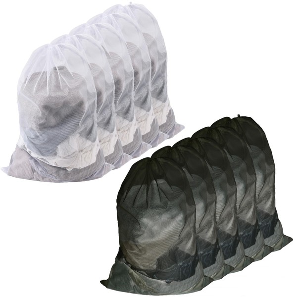 10-Pack Mesh Laundry Bags, 24 × 36 Inch Heavy-Duty Drawstring
