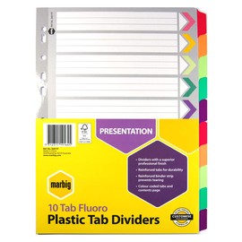 Marbig (R)36017F Dividers Reinforced Manilla A4 Fluoro 10 Tab White
