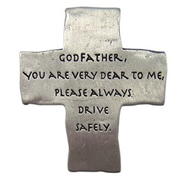Fine Pewter Godfather Drive Safely Cross Car Auto Visor Clip, 2 1/8 Inch