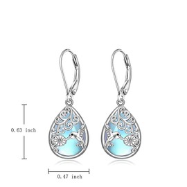 Hummingbird Earrings for Women Sterling Silver Blue Filigree Moonstone Earrings Teardrop Dangle Cute Animal Hummingbird Studs Birthday Jewelry Lover Gifts