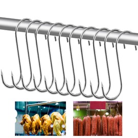 Seasboes S-Hooks, 15 Pieces Butcher Hooks, Butcher Hooks with Pointed End, Stainless Steel Hooks for All Purposes, Meat Hooks for Kitchen, Bathroom, Meat Processing, Shop (3 cm x 15 cm)