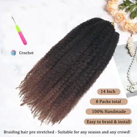 TUVOJALE Marley Twist Braiding Hair 14 inch Afro Kinky Curly Crochet Braids 8 Packs Cuban Twist Crochet Braids Synthetic Low Maintenance Skin-Friendly Marley Hair Extensions(1/4/30, Packs of 8)