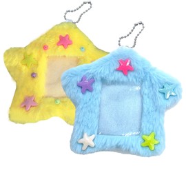 SXYYDSG 2 Pcs Star Photocard Holder 3 Inch Cute Plush PhotoCard Holder Plush Keychain Photocard Holder Student Card Bus Card Shell Protective Photo Sleeves (Blue and Yellow)