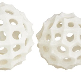 Deco 79 Polystone Abstract Decorative Ball Orbs & Vase Filler, Set of 2 5", 4" D, Cream
