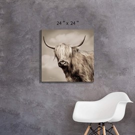 Bull Wall Art Yak Picture: Wildlife Artwork Print Painting on Wrapped Canvas Wall Painting for Living Room (24" W x 24" H,Multi-Sized)