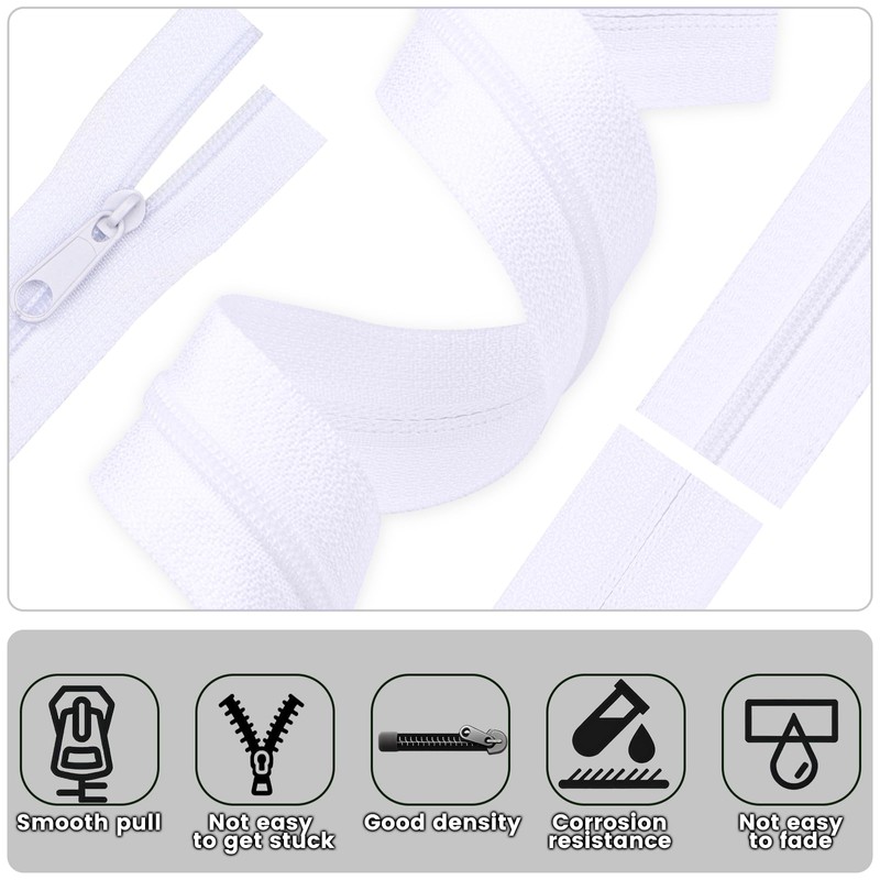 DOITEM 12 Yards White Nylon Coil Zipper by The Yards,