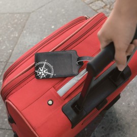 kwmobile 2 x Suitcase Tags Address Tag Suitcase Tag Name Tag School Bag Luggage Tag Travel Luggage Tag Black, Compass Vintage White Black, Compass Vintage 02-01